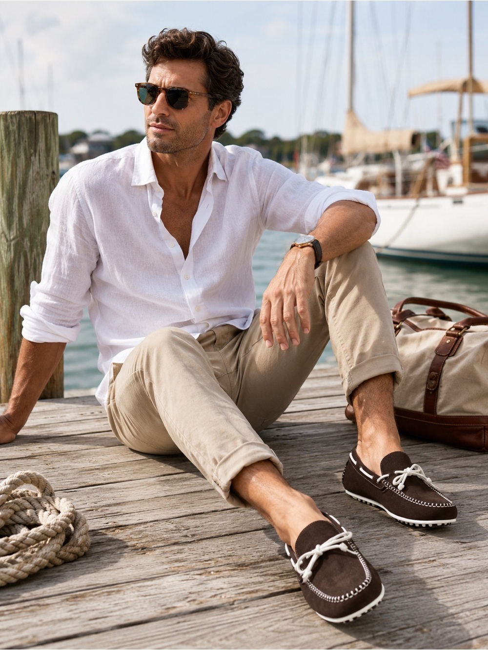 Cole Haan Grant Canvas Driver Brown White Men’s 10M